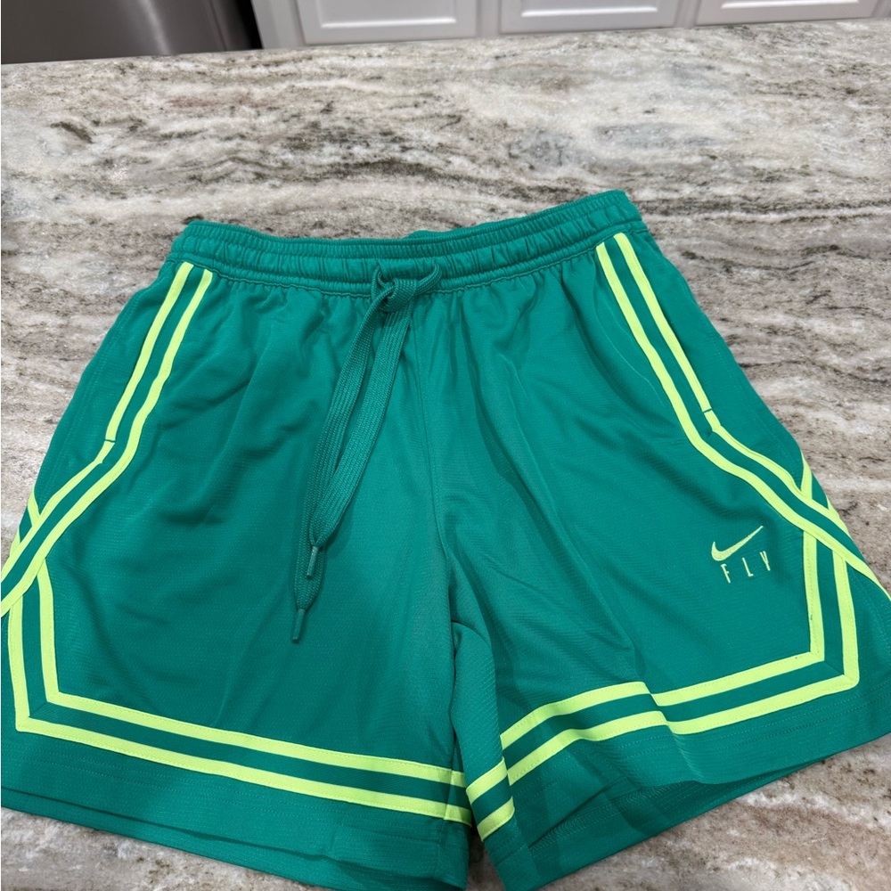 Nike Teal Basketball Shorts with Lime Accents